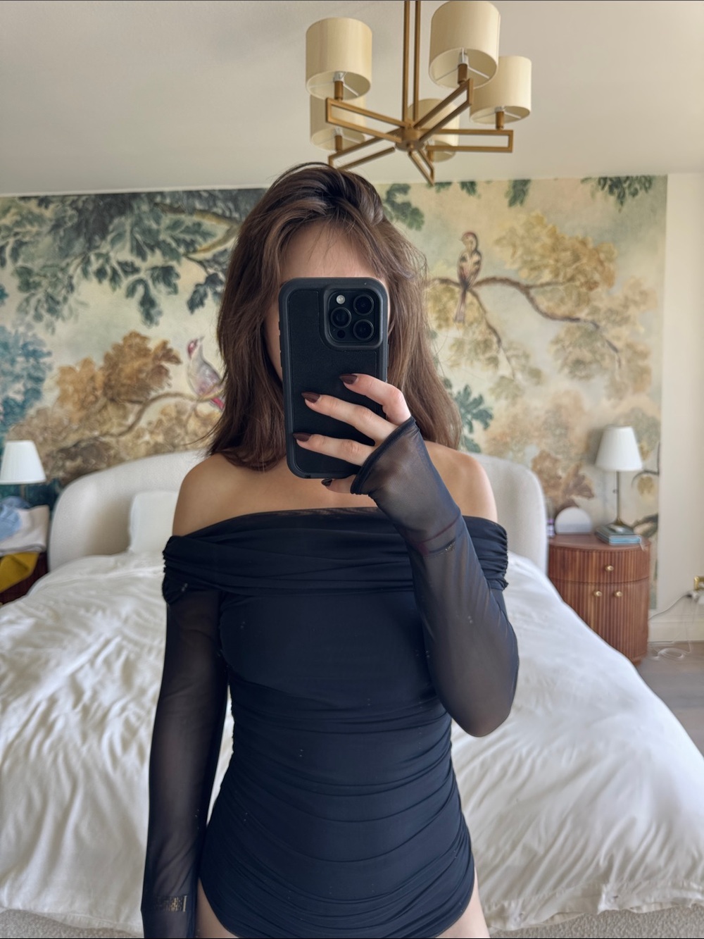 Off-Shoulder Black Sheer Sleeve Dress
